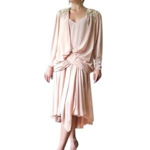 Casadei Vintage 80s Drop Waist Slouchy Mermaid Beaded Asymmetric Dress Modern S